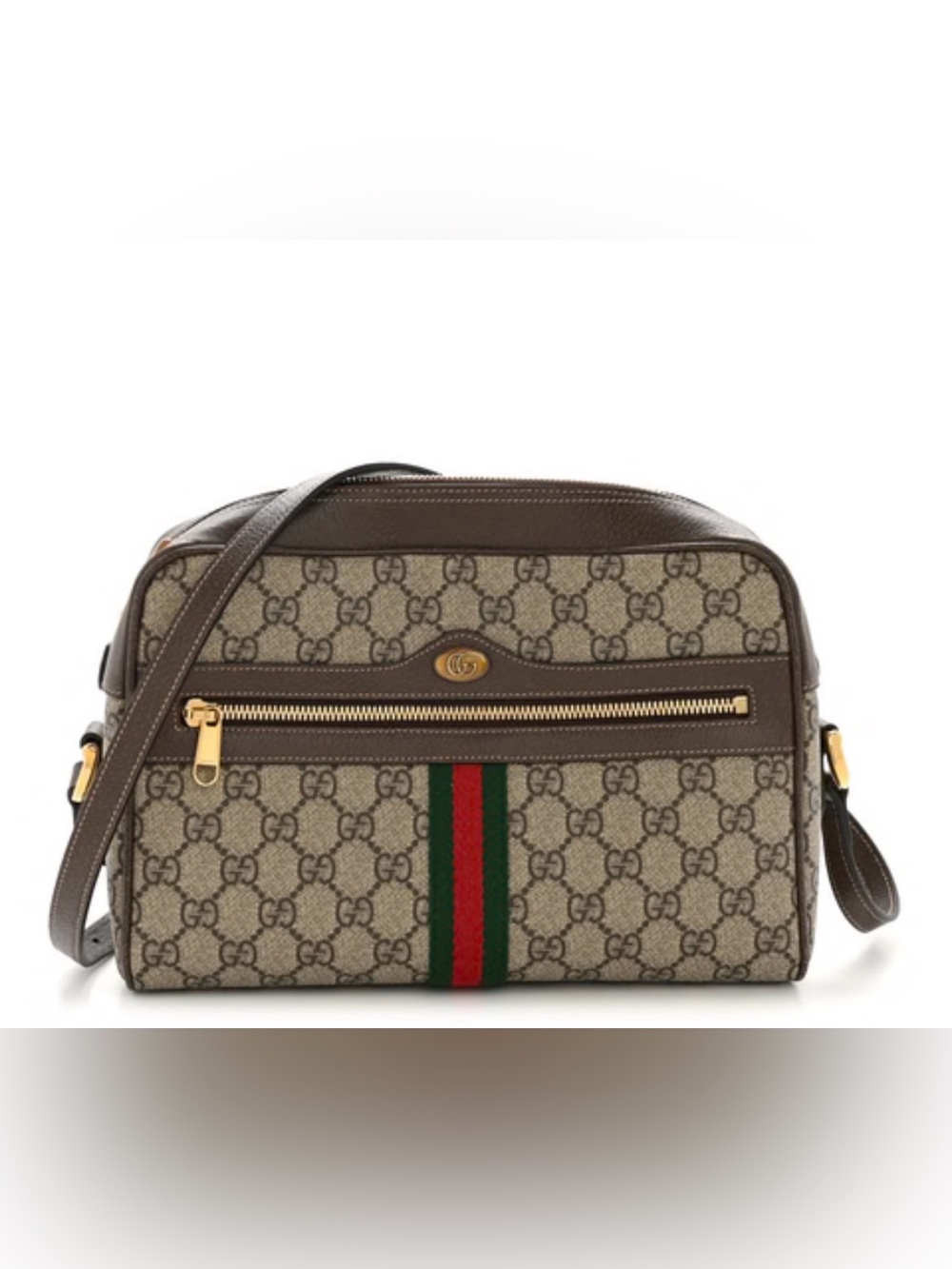 Gucci Beige/Brown GG Supreme Messenger with Green and Red Web